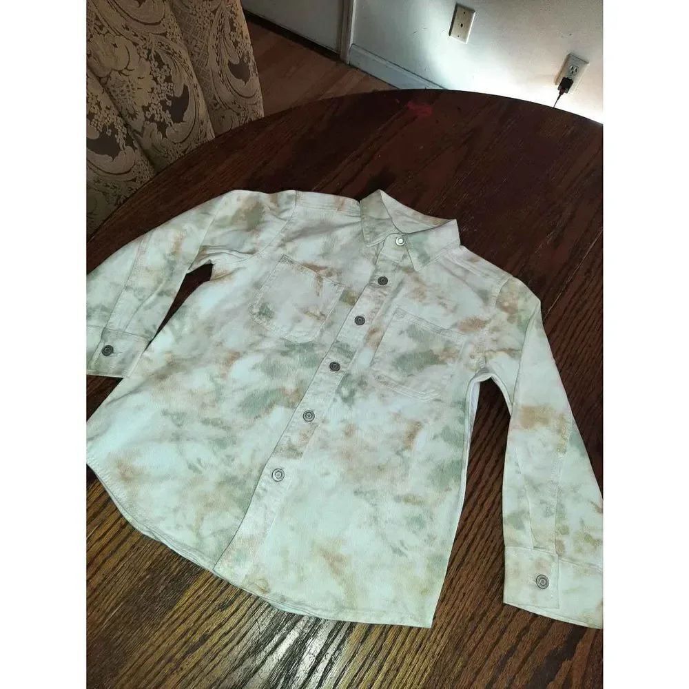 Boys Medium Size 8 Wonder Nation Tie Dye Marble Denim Long Sleeve Shirt